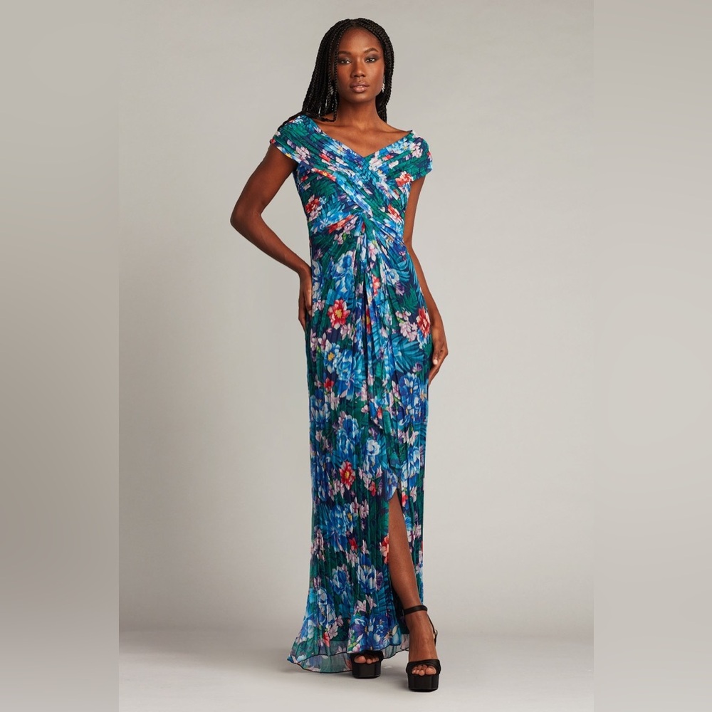 Tadashi Shoji Blue Floral Off-Shoulder Maxi Dress
